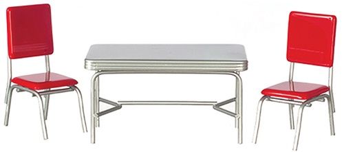 1950 Style Table Set, Red, 3Pc azt5935