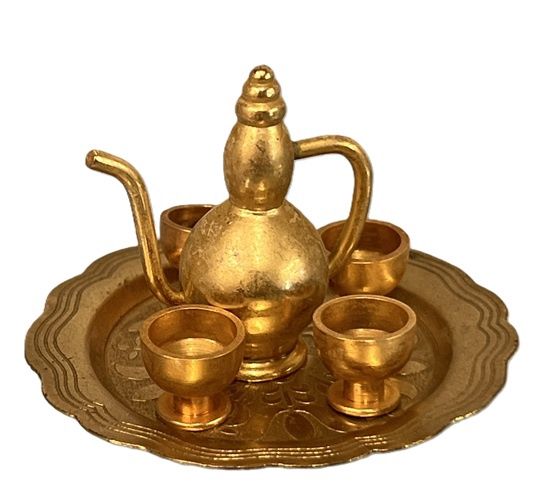 2" Large Brass Tray with Pot and Cups mc433x