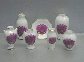 7 Pc Vases/Plate-Mauve Flowers NCRBD17