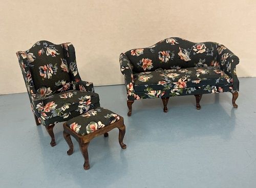 3 piece blue floral living room set ala810