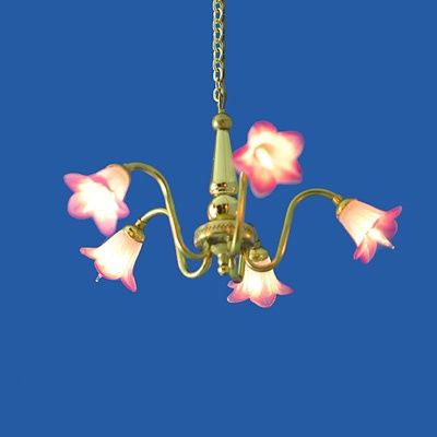 5 Arm Brass Chandelier with Purple Flower Shades ch330