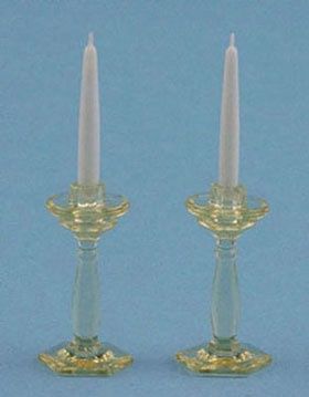 Pair of Candlesticks With Candles, Amber CB66A
