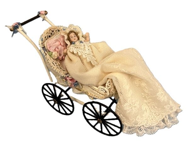 Baby in Stroller in Christening Gown mc031780