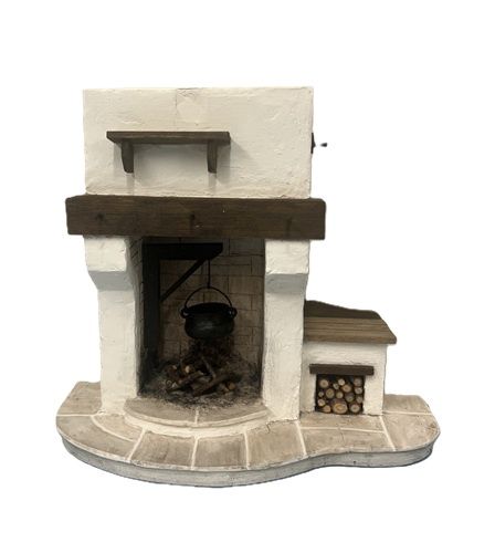 Adobe Fireplace with a Tile Hearth and Wood Bin mc1968x