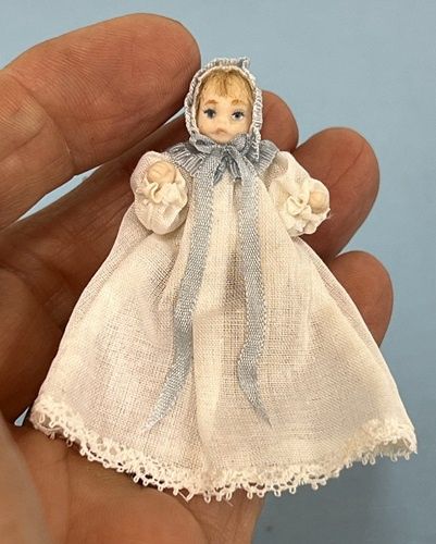 Baby in Christening Dress with Blue Silk Trim mc030710