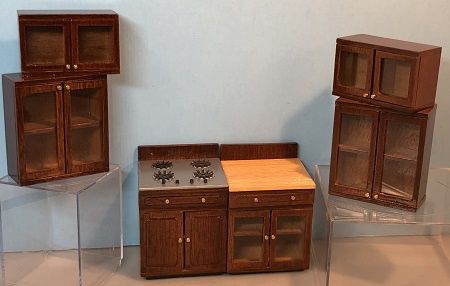 6 pc. Walnut Finish Kitchen Cabinets w/ Stove JF7919