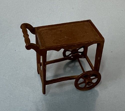 Antique Tootsie Toy Brown Metal Serving Cart ALA1120