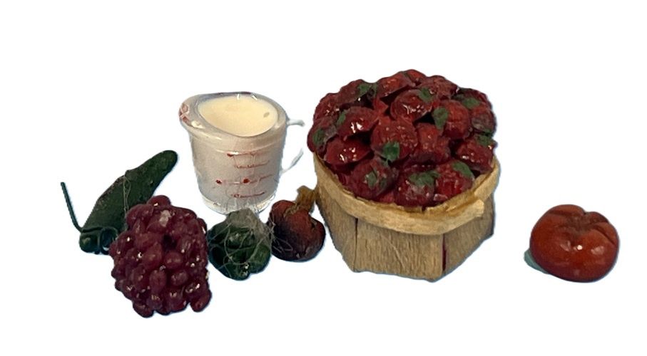Basket of Raspberries, Grapes, an Apple, and Other Produce cn0268