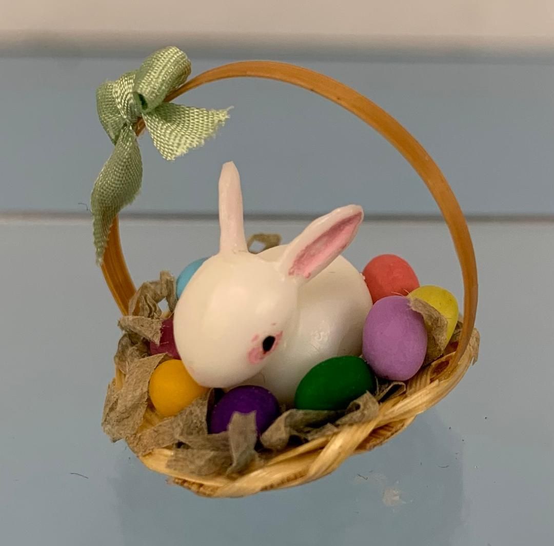Basket with Eggs and White Bunny mc472x