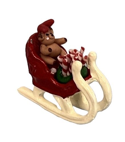 Bear Riding in a Red Sleigh with Candy Canes cp023
