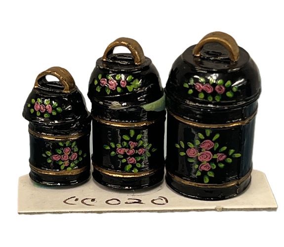 Black Canister Set with Floral and Gold Design cc020