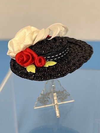 Black Straw Hat with Red Roses JG007