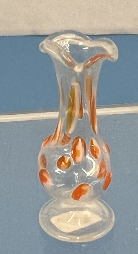 Blown Glass Vase Clear with Red/Orange Dots 329023b