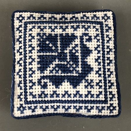 Blue Cross-Stitch Pillow by Pat Wakefield pw0006