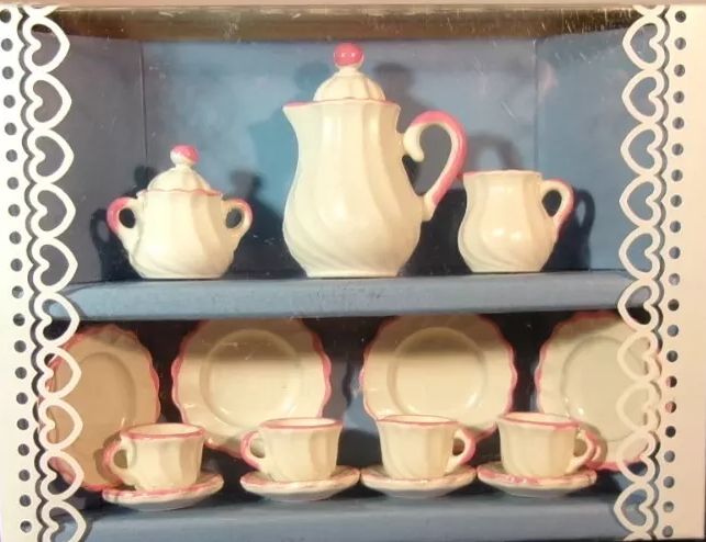Bodo Henig Porzellan Dollhouse Miniature Coffee Service Set Pink/White New FBH885