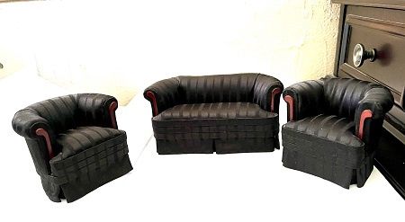 Bespaq Miniature Three Piece Black Silk Deco Sofa Set bes2818bs