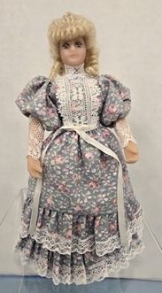 Blonde Doll In Grey Floral Dress ala709