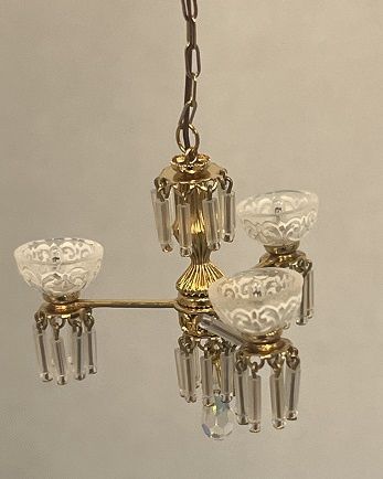 Brass Three Arm Chandelier with Glass Shades C207