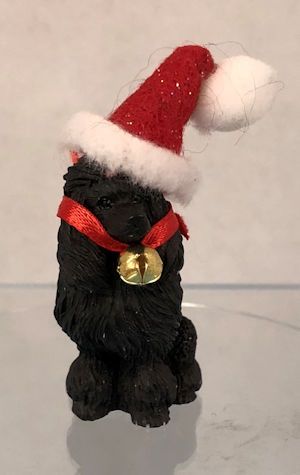 Black Poodle in Christmas Hat with Bow/Bell vtj11