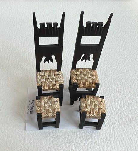 Black Wood Furniture - Two Chairs and Footstools mc030848