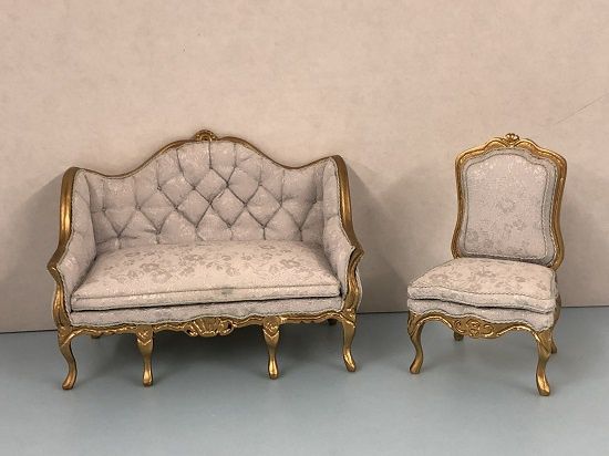 Blue Brocade Sofa and Chair NSummers