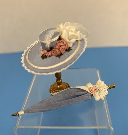 Blue Hat with Mauve Pink Roses JG0022