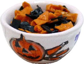 Black and Orange Nacho Chips in Trick or Treat Bowl bdf113