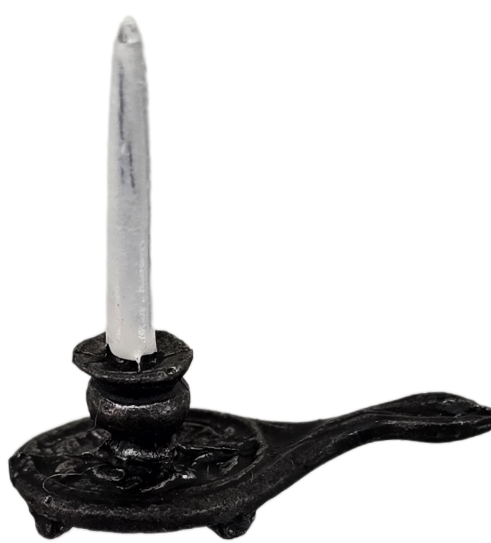 Black Iron Chamberstick with Candle isl0927