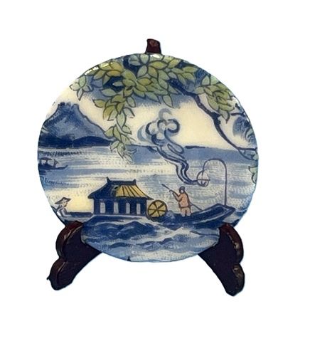 Blue Oriental Plate of Man Fishing from a Boat cn0259