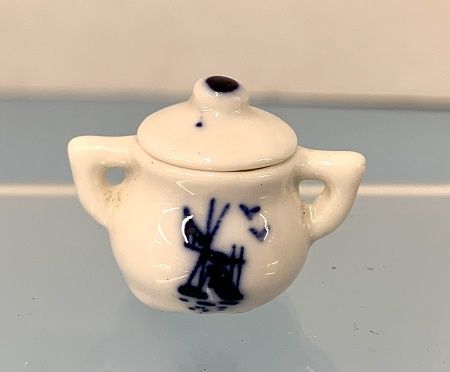 Blue Windmill on White Porcelain Chamber Pot with Lid ALA1131