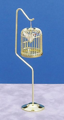Birdcage with Stand and Bird, Brass Plated/Cb AZD4751A
