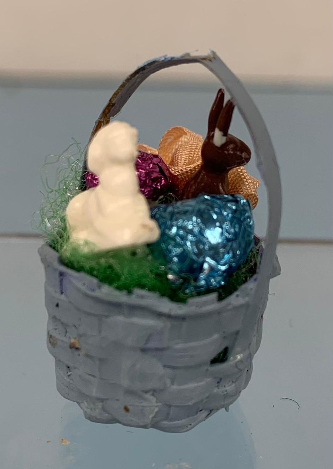 Blue Basket with Lamb and Bunny mc470x