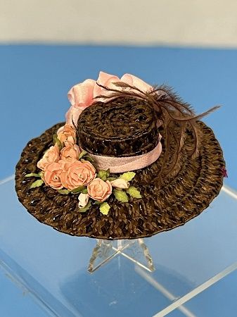 Brown Straw Hat with Pink Accents JG0015