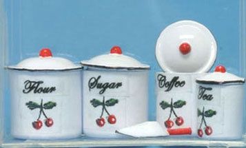 Cherry On Flour, Sug, Cof, Tea Canist Set W/Scoop car1569