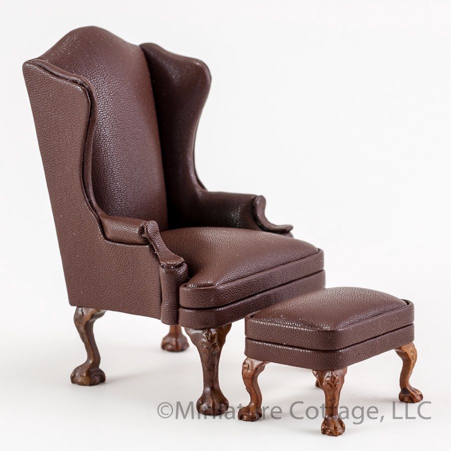 Brown Leather Wing Chair and Ottoman jbm20211br-1inbkstk