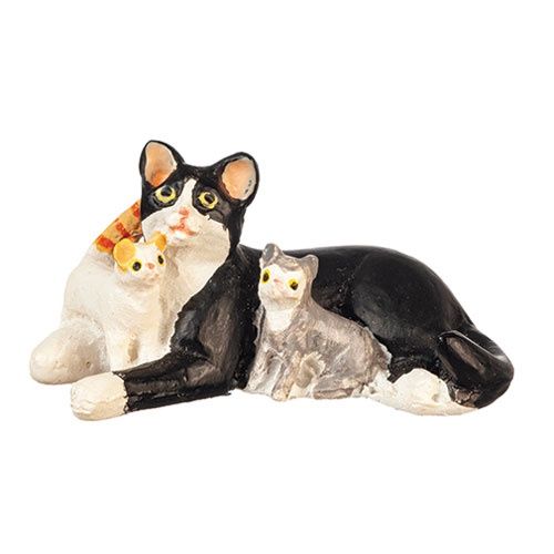 Cat W/Kittens/Black/White AZE0142-1