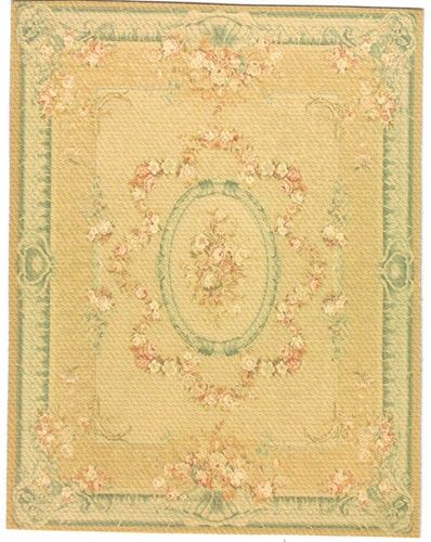 Canvas rug in green and beige 11124p