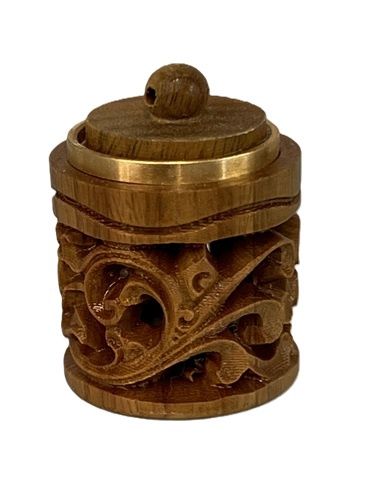 Carved Round Wooden Box with Lid mc338x
