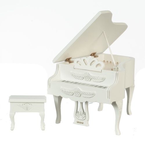 Carved Piano with Stool/White T5339