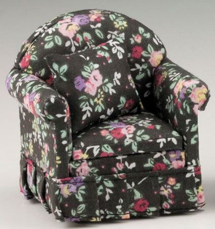 Chair With Pillow, Black Floral cla10957