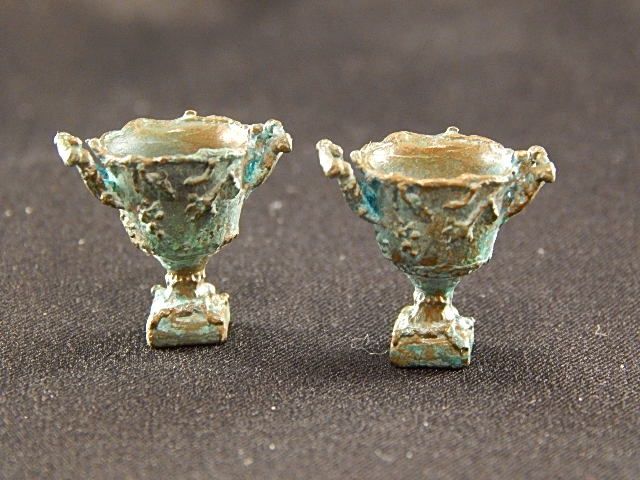 Cast Metal Urns with Verdigris Patina Pair lh0676
