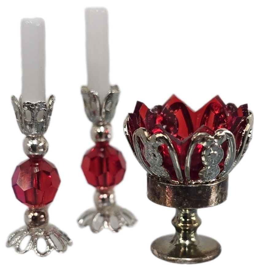 Chrysnbon Candy Dish and Pair of CandlesticksRed mc1030xr