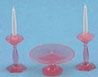 CB79P Cake Plate w/2 Candlesticks, Pink