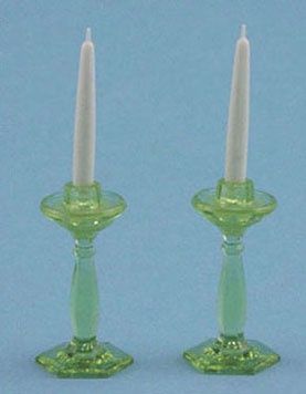Pair of Candlesticks and Candles, Green CB66G