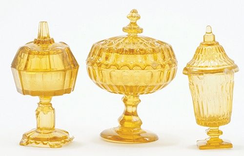 CB68DA Candy Dishes, 3Pc, Dk Amber