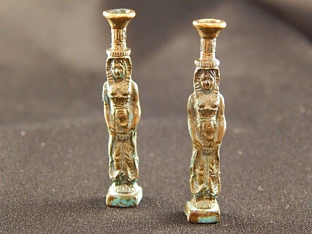 Cast Caryatid Candlesticks with Verdigris Patina Pair lh674