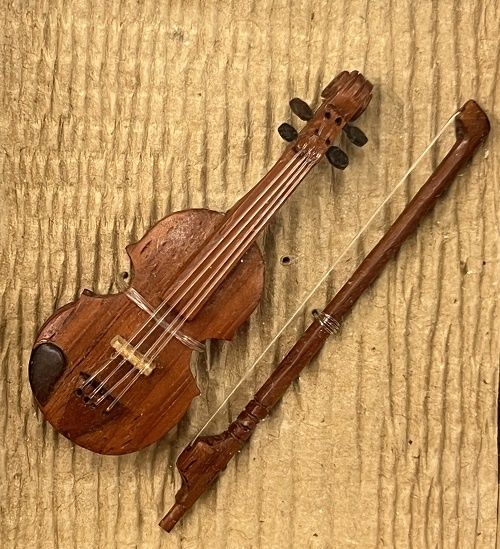 Carved Wooden Violin with Bow m1769