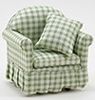 Chair with Pillow, Green/White Checked CLA10779