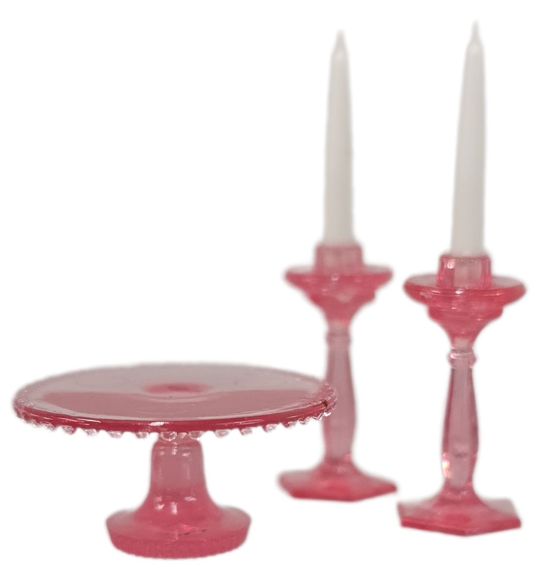 Chrysnbon Pink Cake Stand and Pair of Candlesticks chr70p