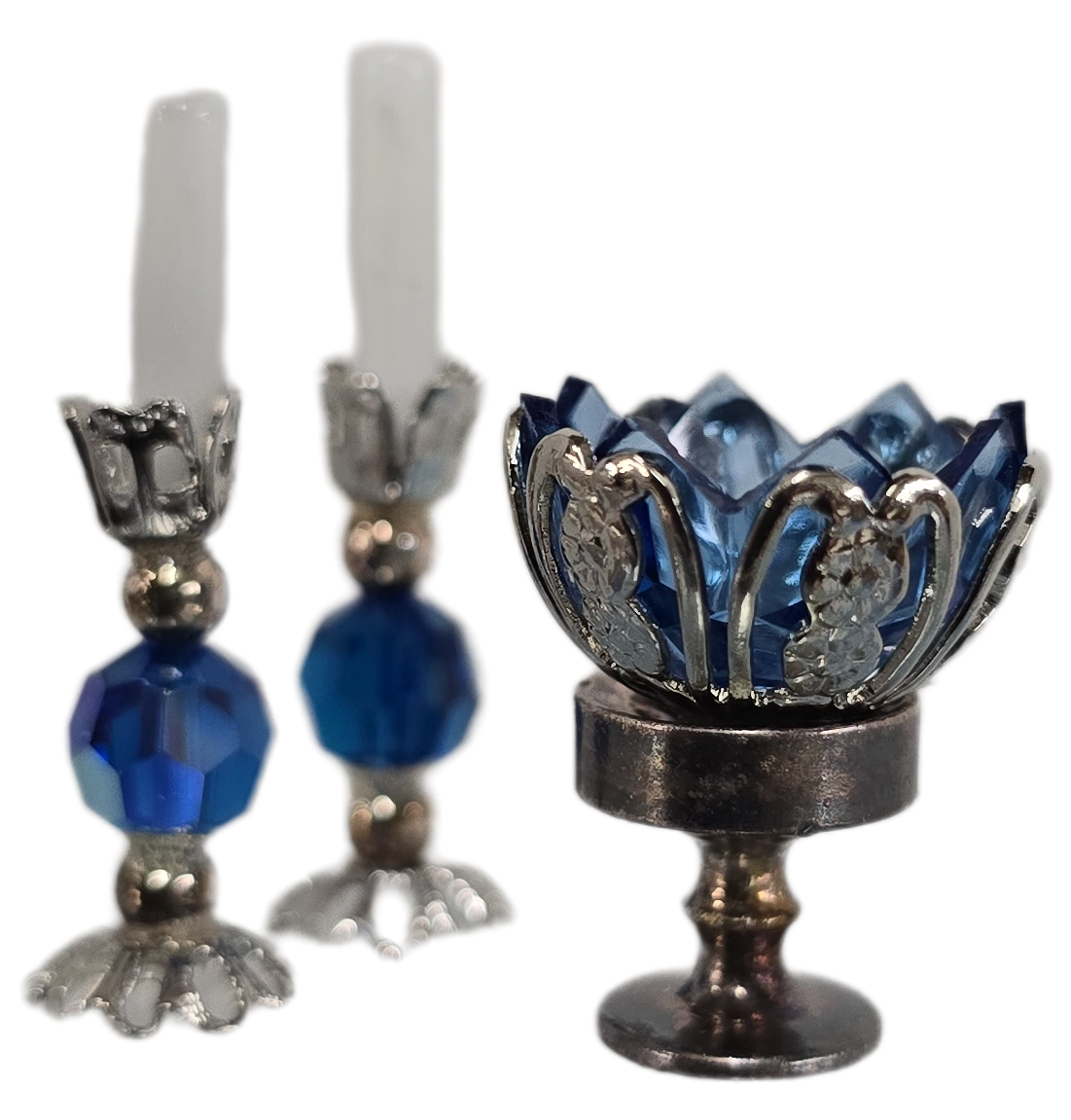 Chrysnbon Candy Dish and Pair of CandlesticksBlue mc1030xb